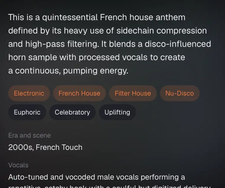 Notes on genre, vocals, rhythm and production for One More Time